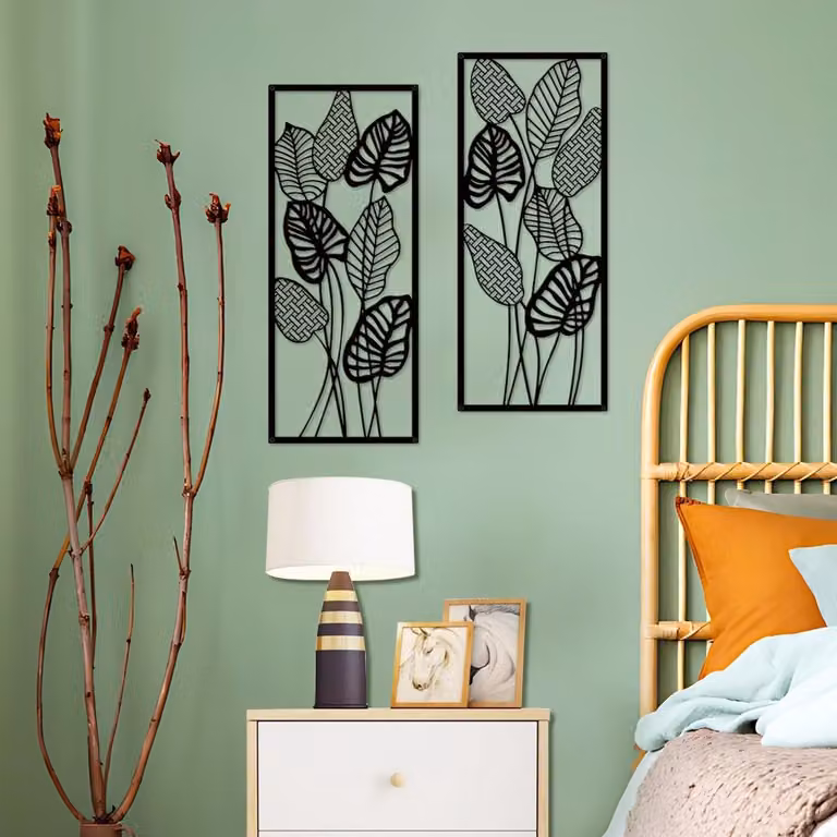 Ibenzoa Moderne Minimalistische Wanddecoratie in Zwart Metaal met Bladeren Ontwerp