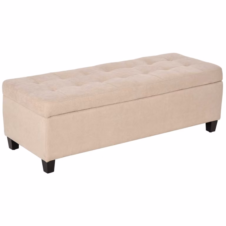 HOMCOM Gestoffeerde Bank met Opbergruimte en Knopenstiksels, Beige, B/D/H: 125 x 49 x 41,5 cm