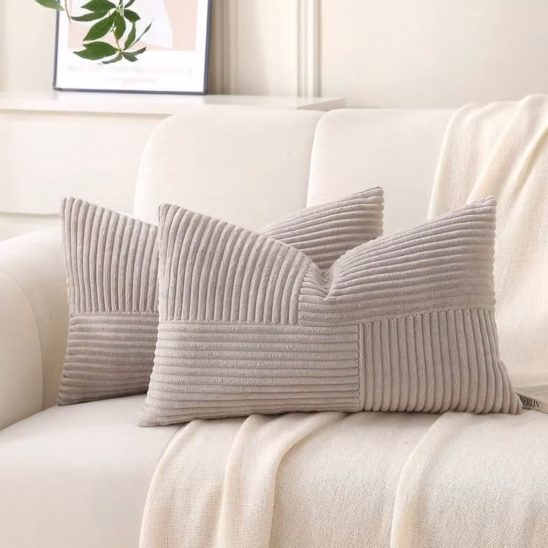 SnelShoppen Set van 2 Taupe Fluffy Corduroy Kussenhoezen 30 x 50 cm - Decoratieve Boho Kussen Covers voor Bank en Bed