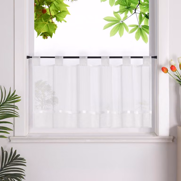 Unyqoos Vitrage Gordijn in Landhuisstijl met Lussen, Linnenlook, Halftransparant Wit, 45 x 120 cm