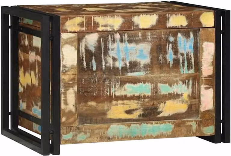 Rustieke opbergkist van oud hout met ijzeren frame, bruin zwart, B/D/H: 60 x 40 x 41 cm
