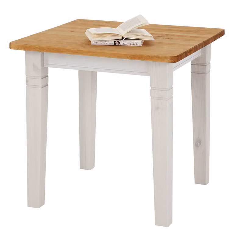 home24 Eettafel Scandinavisch Design, Wit/Loogkleurig Grenenhout, B/D/H: 78 x 78 x 78 cm