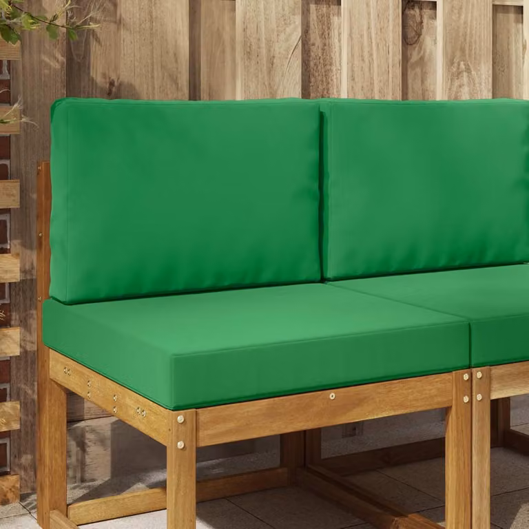 Set van 2 groene buitenbankkussens van polyester met ondersteunende schuimvulling voor terrasmeubels
