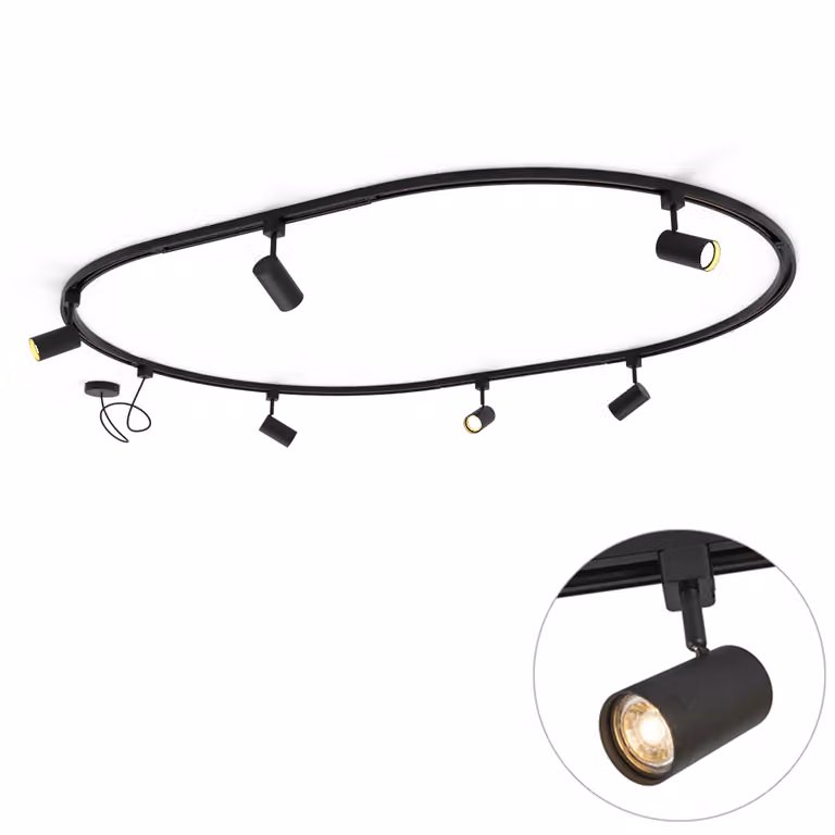 Qazqa Modern railsysteem met 6 verstelbare spots, zwart, 1-fase, 100 cm
