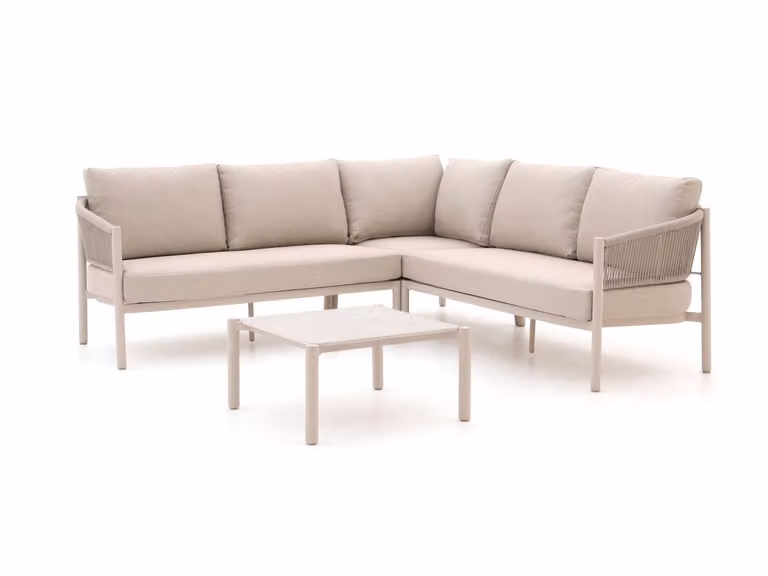 Bellagio Hoek loungeset voor 5 personen met kussens en salontafel, Beige