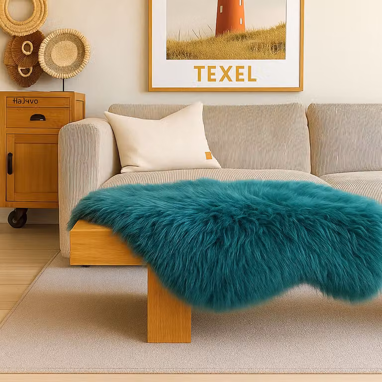 Skéépe Texelse schapenvacht XL Petrol - Natuurlijke wol in zeegroen/blauw