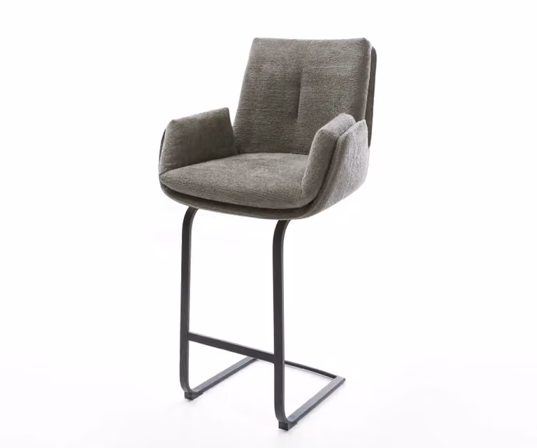 DELIFE Barstoel Clea-Flex met armleuningen, Bouclé stof, Zwart metaal, H 113 cm x B 58 cm x D 62 cm