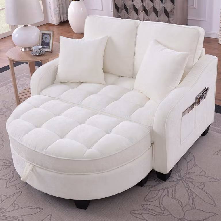 Pugsdrly Multifunctionele 2-in-1 slaapbank met opbergkruk, beige