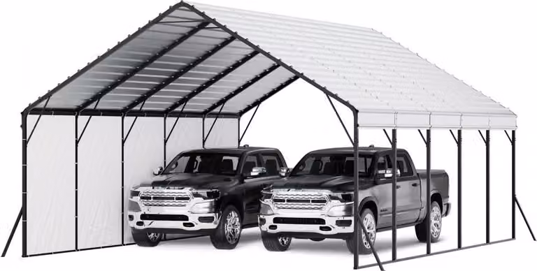 Selius Carport met zijwanden en stalen dak, B/D/H: 7,45 x 5,8 x 3,77 meter