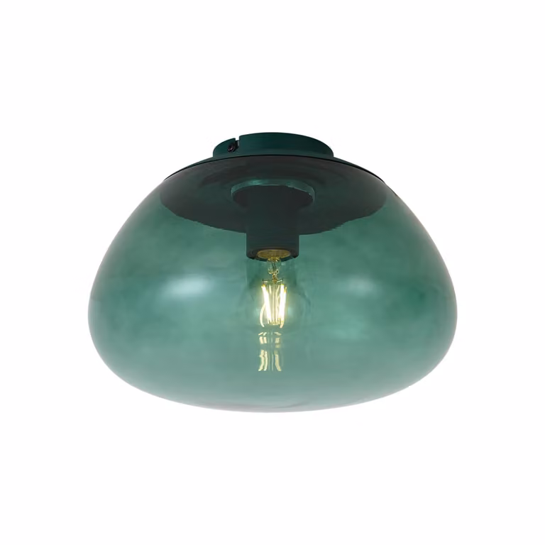 Qazqa Design plafondlamp groen met glazen kap en dimbare LED - E27