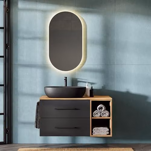 Planetmöbel Badkamermeubel LUX wastafelonderkast - Goud eiken/Antraciet - 100 cm
