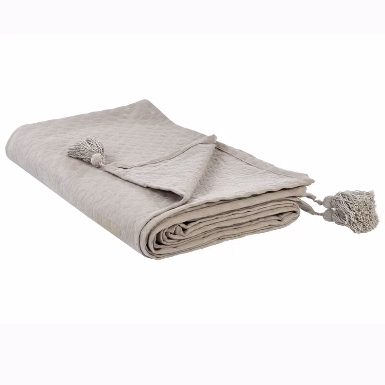 Beliani Sprei met kwastjes Lindula - Taupe - 220 x 200 cm - Katoen