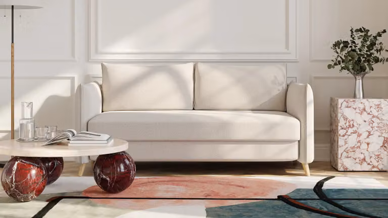 BRUNO slaapbank 160 cm in beige met massief houten frame en boxspringcomfort