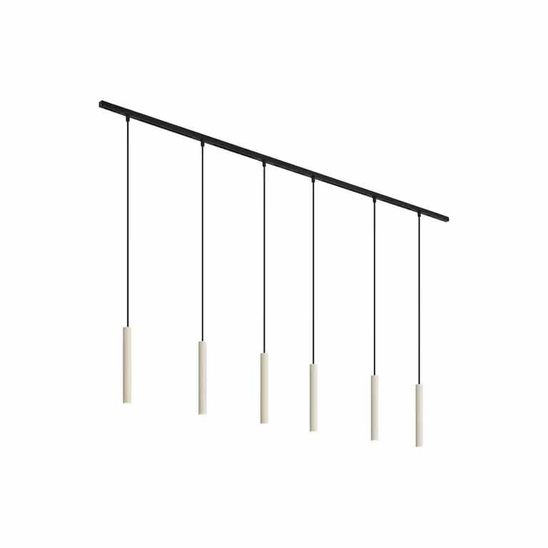 Qazqa Modern railsysteem met 6 hanglampen beige en zwart, 1-fase metalen trackset