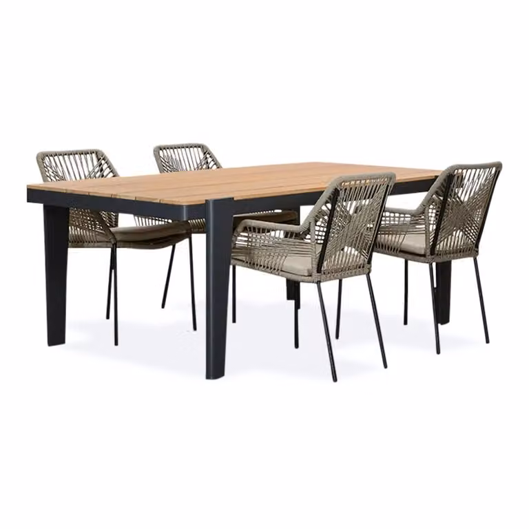 LUX outdoor living Vigo/Seville zand dining tuinset voor 4 personen van teakhout en aluminium, 200 cm