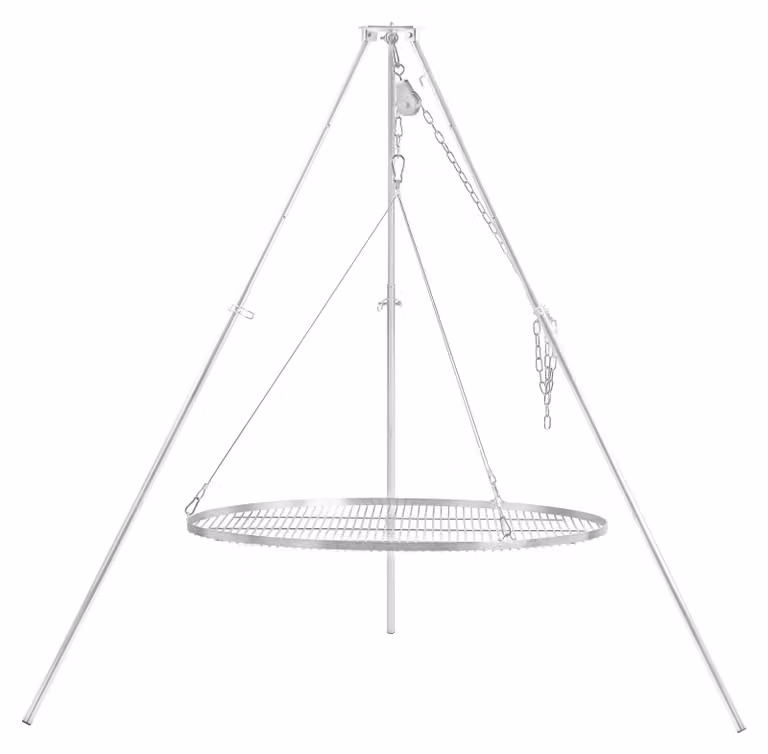 BBQ-Toro driepoot draaigrill van verzinkt ijzer met 100 cm diameter grillrooster, hoogte verstelbaar van 119 tot 184 cm