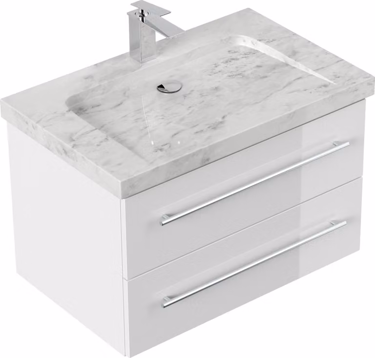 Posseik Badmeubel Yamo 75 met Carrara marmeren wastafel, wit hoogglans