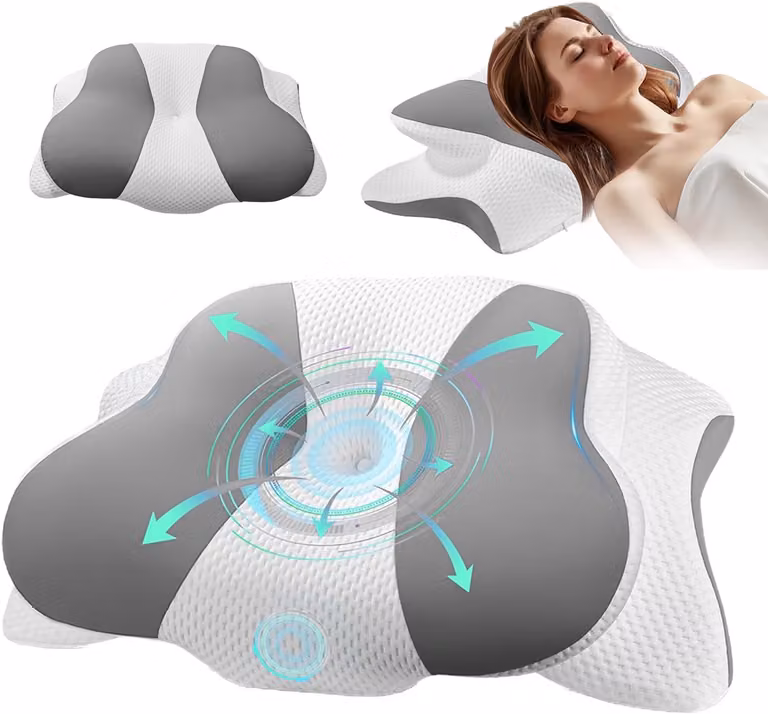 Ergonomisch Memory Foam Vlinderkussen voor rug-, buik- en zijslapers - Wit/Grijs - B: 64 cm, D: 39 cm, H: 14 cm