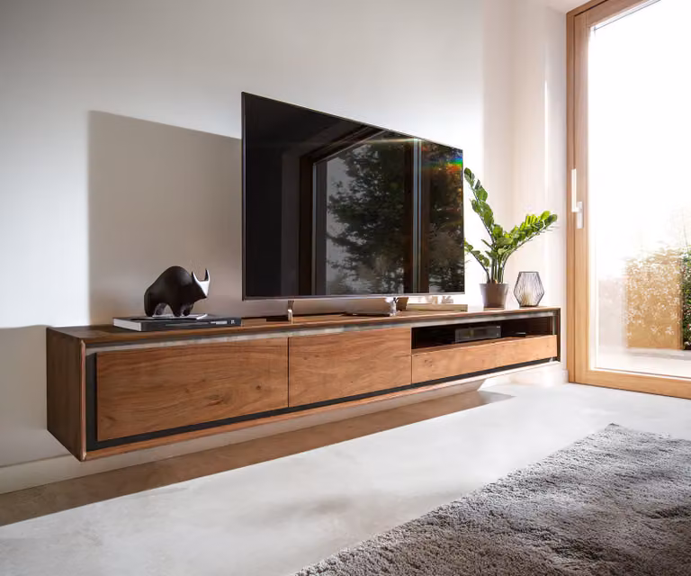 DELIFE Stonegrace Tv-meubel - Acacia Bruin - Zwevend - Breedte: 240 cm, Diepte: 35 cm, Hoogte: 75 cm