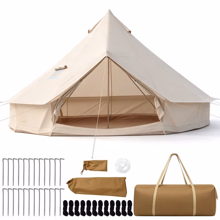 Costway Koepeltent met Ovenopening voor 6-8 Personen, Waterdichte Yurt voor 4 Seizoenen met Netramen en Deuren, 510 cm