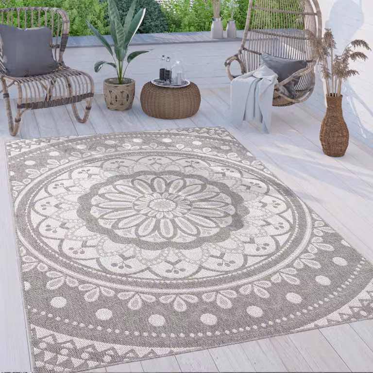 Paco Home Buitentapijt met Mandala Boho Design, Weerbestendig en Plat Geweven, Breedte: 240 cm, Lengte: 340 cm