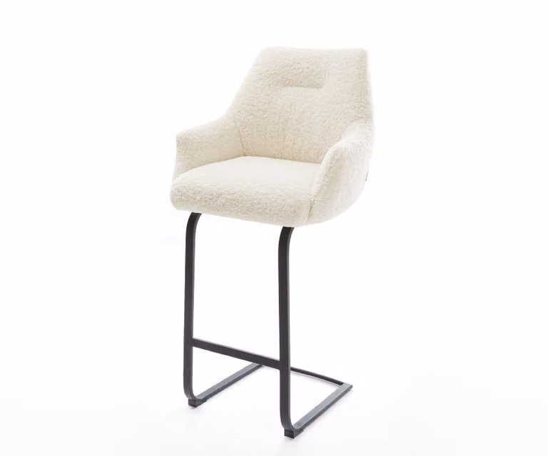DELIFE Barstoel Alja-Flex met Teddystof en Vrijkantelframe, Beige/Zwart