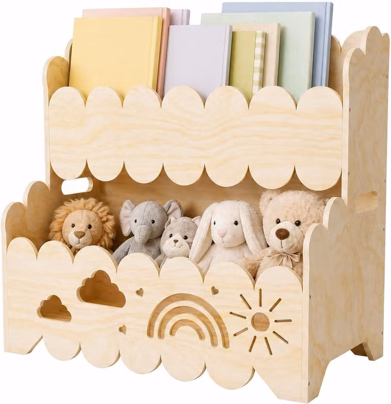 Montessori Kinder Boekenrek met 2 Niveaus in Houtkleur