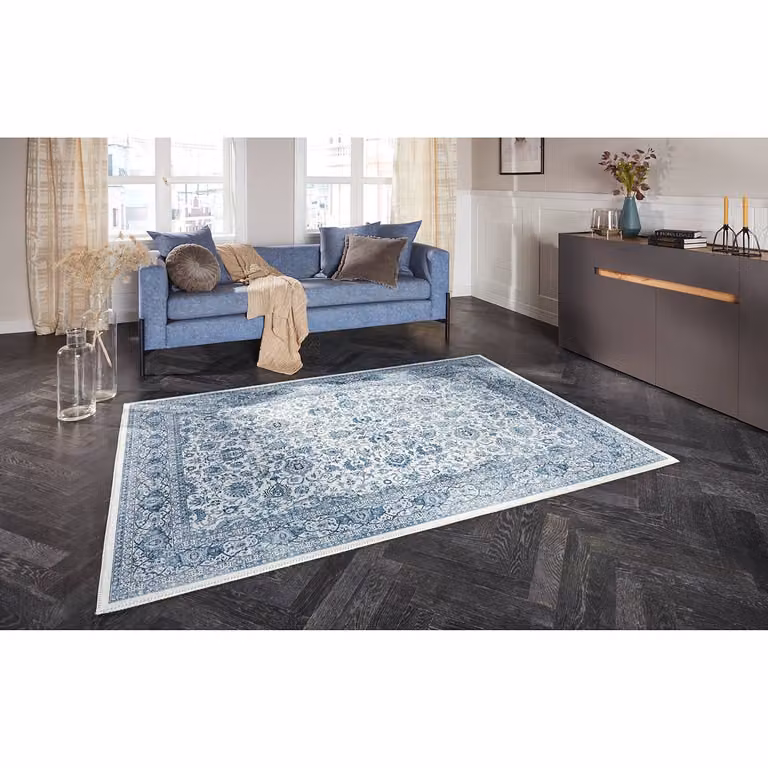 home24 Vloerkleed Keshan Maschad blauw/lichtblauw, B: 80 cm, L: 150 cm, geweven stof