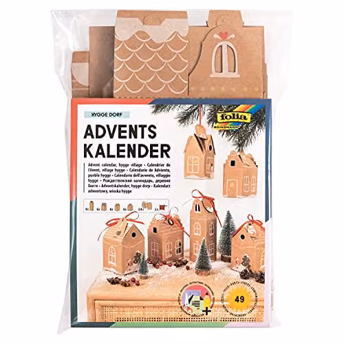 Folia 9385 Adventskalenderset Hygge Dorp DIY knutselset met 24 kersthuisjes