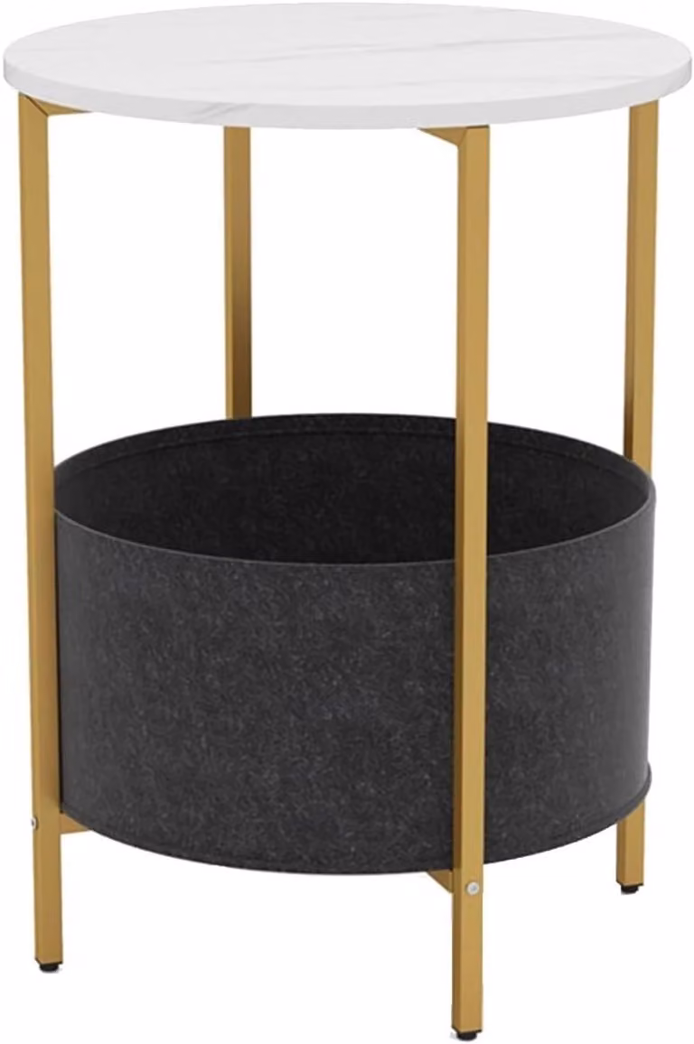 Ronde bijzettafel met stoffen mand voor decoratie en opbergen, B: 44 cm, H: 61 cm