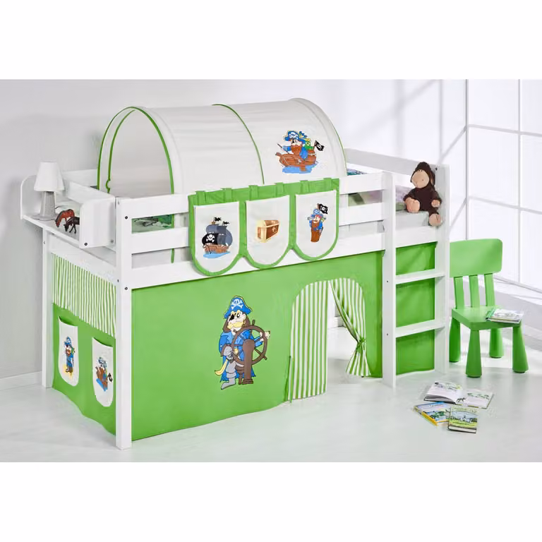 home24 Hoogslaper Piraat voor kinderen, wit/lichtgroen, B/D/H: 90 x 200 cm