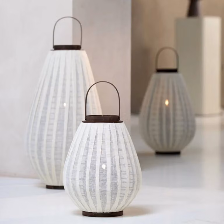 Light en Living Windlicht DAZIO Linen Natural en donkerbruin hout, Diameter: 36 cm, Hoogte: 55 cm