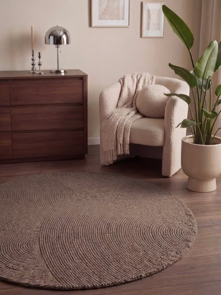 home24 Eleni rond wollen vloerkleed bruin/taupe Ø 150 cm