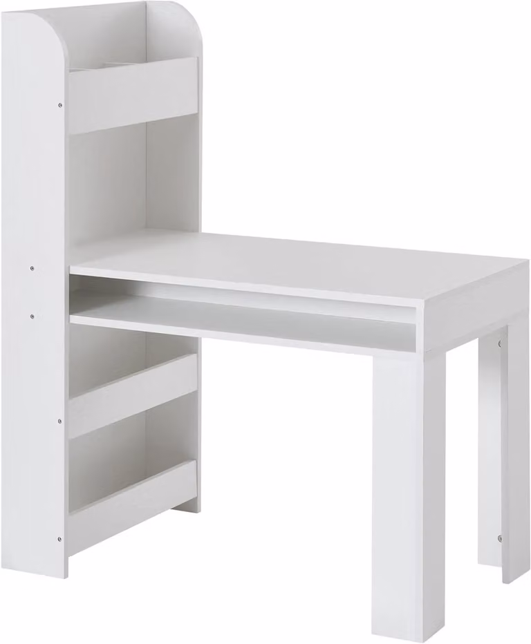 Wit Kinderbureau met plank en melamine coating, B/D/H: 90 x 50 x 110 cm