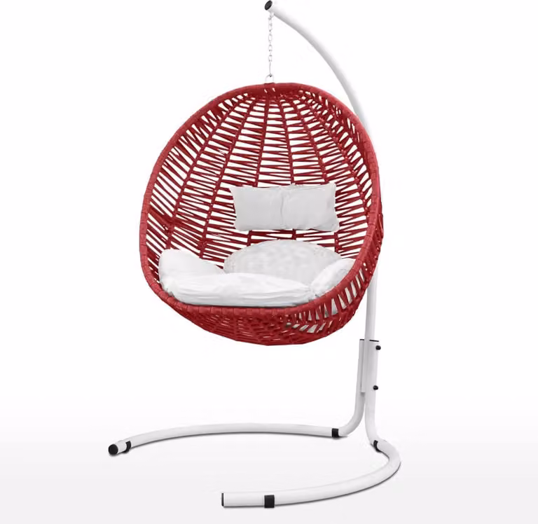 Ischia Hangstoel Cocoon met stalen frame en kussens, Rood/Multicolour