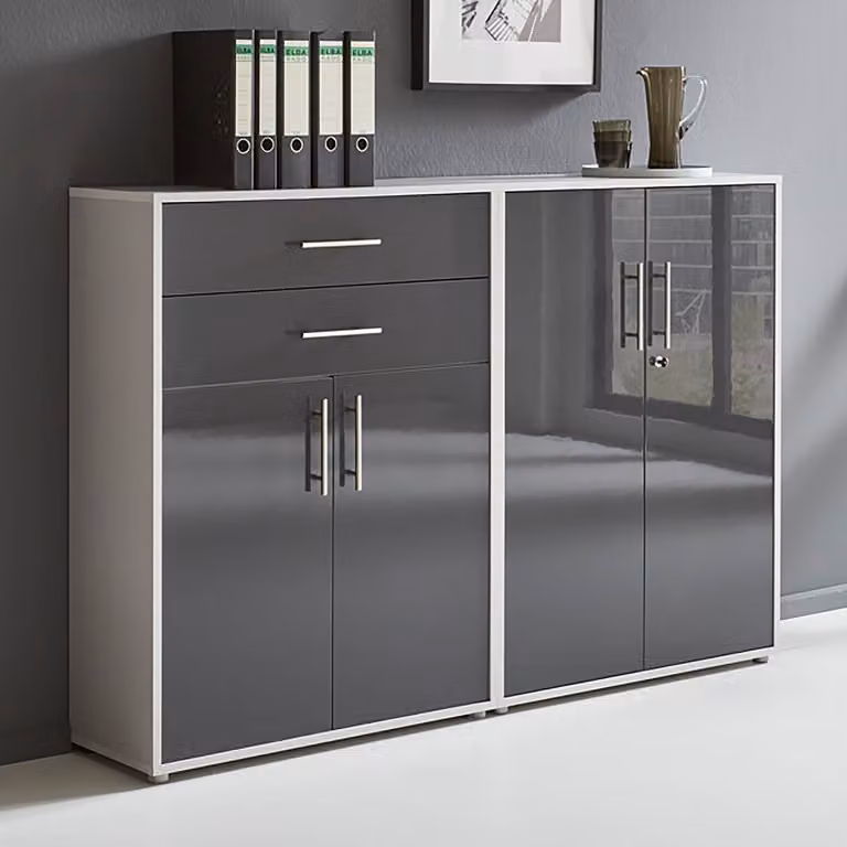 home24 Kastenset 2-delig Set A, grijs/lichtgrijs/hoogglans antraciet, B/D/H: 114 x 33 x 85 cm