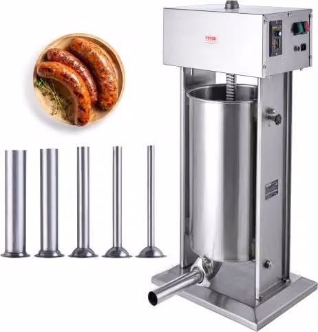 VEVOR Elektrische verticale worstvuller, 36,6 l, 400 W, zilver, roestvrij staal, H x B x D: 93 x 46 x 42 cm