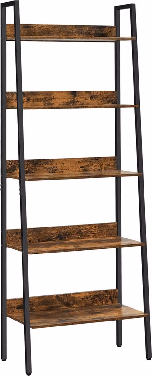 Belfort Boekenkast - Industrieel Design - Ladderplank met 5 Niveaus - Vintage Bruin en Zwart - H: 170 cm