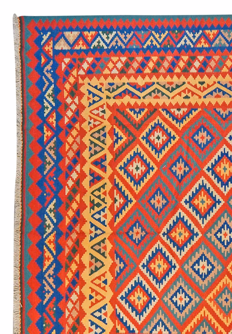home24 Kelim Gashgai laagpolig vloerkleed zwart en meerkleurig van wol, Breedte: 320 cm, Lengte: 403 cm