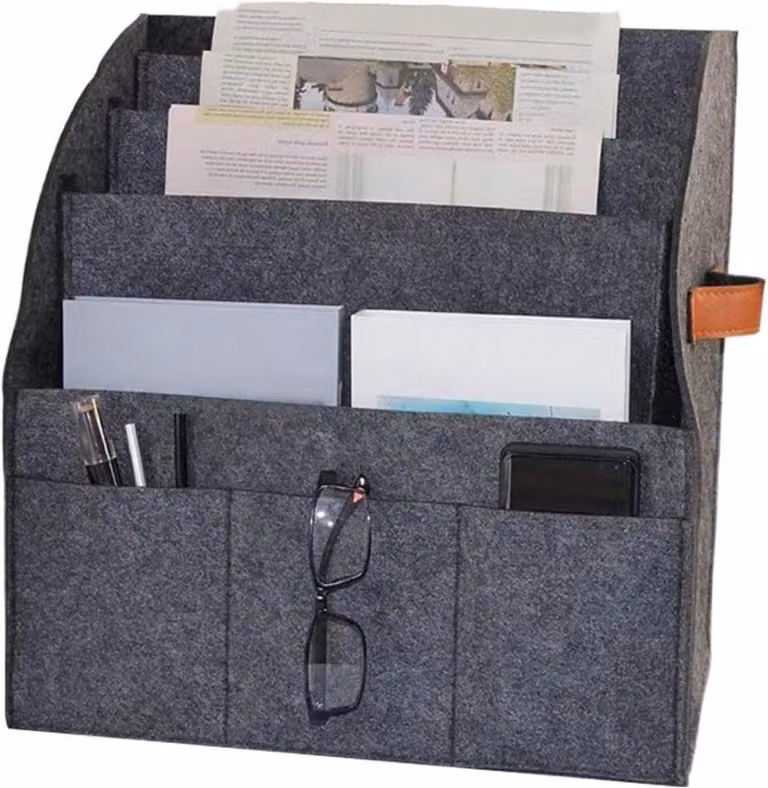 Staande tijdschriftenverzamelaar en postorganizer in grijs vilt, Breedte: 41,2 cm, Diepte: 5,4 cm