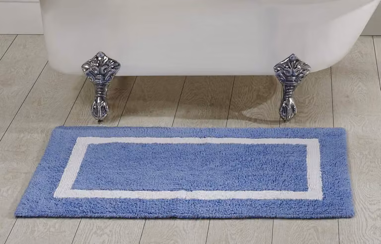 Luxe Badmat Set van 2 - Zacht en Absorberend Badkamer Tapijt - Blauw en Wit - Breedte: 60 cm, Lengte: 100 cm