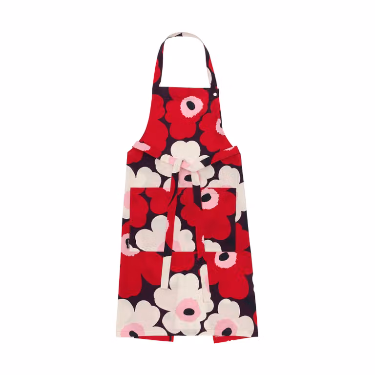 Marimekko Pieni Unikko schort Plum-cranberry-off white-rose voor volwassenen