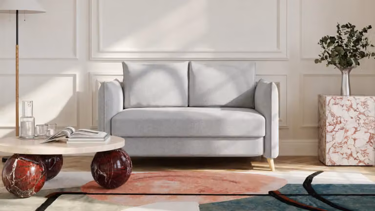 BRUNO slaapbank Aurora zilvergrijs met massief houten poten en boxspringcomfort, 120 cm