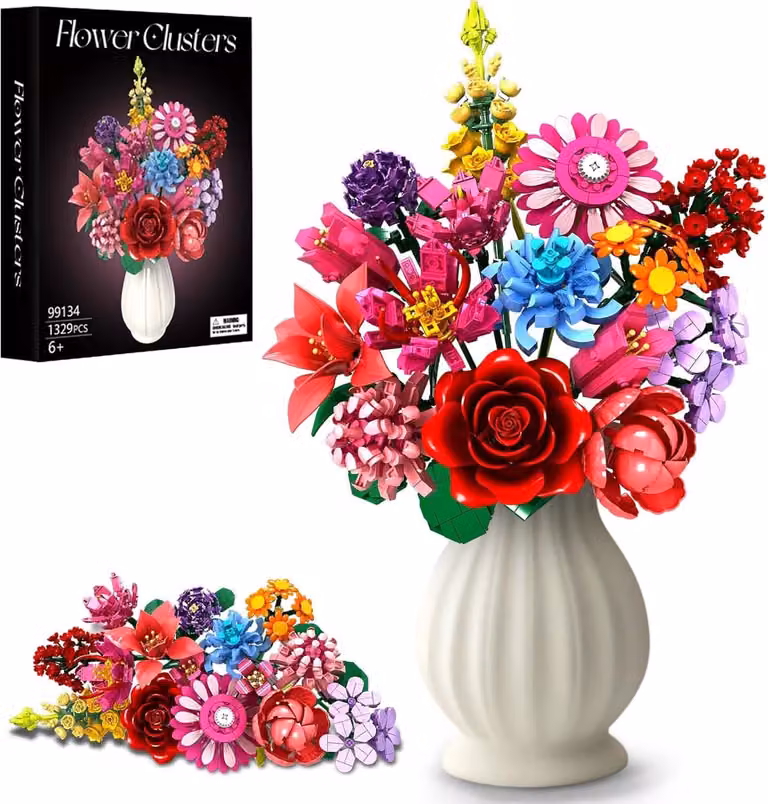 SnelShoppen Flower Building Blocks Set met 1351 stukken en 14 soorten bloemen voor kleurrijke decoratie