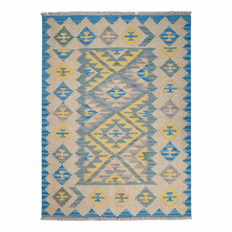 home24 Kelim Gashgai laagpolig vloerkleed groen multicolor wol B: 126 cm, H: 177 cm