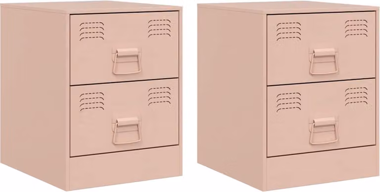 vidaXL Nachtkastjes 2 stuks - Staal - Roze - B/D/H: 34,5 x 39 x 44 cm