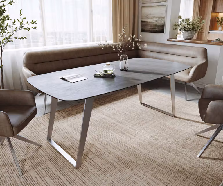 DELIFE Eettafel Edge Boot, Keramiek en RVS, Grijs, B/D/H: 200 x 100 x 77 cm
