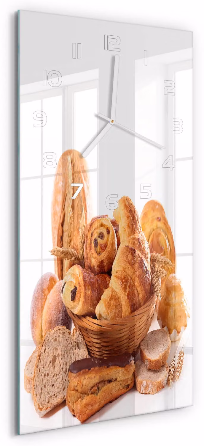 Tulup Wandklok met Brood in de Mand Decoratie, Bruin Glas, 30 x 60 cm