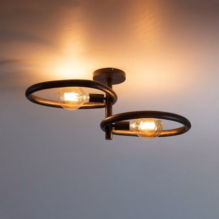 Lyora Landelijke plafondlamp Pebble Artic zwart - 2x E27