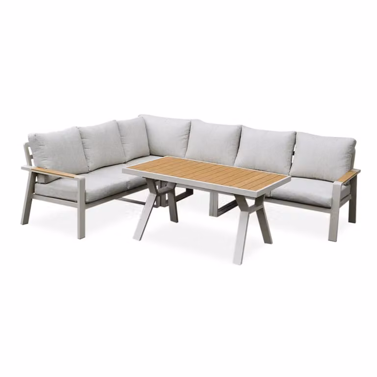 LUX outdoor living Lola dining loungeset voor 6 personen, aluminium en polywood, beige, 3-delig, 288 x 220 cm